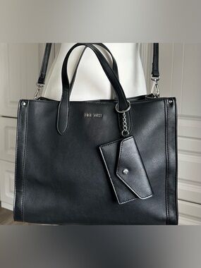 Nine West Black Faux Leather Tote with Card Sleeve